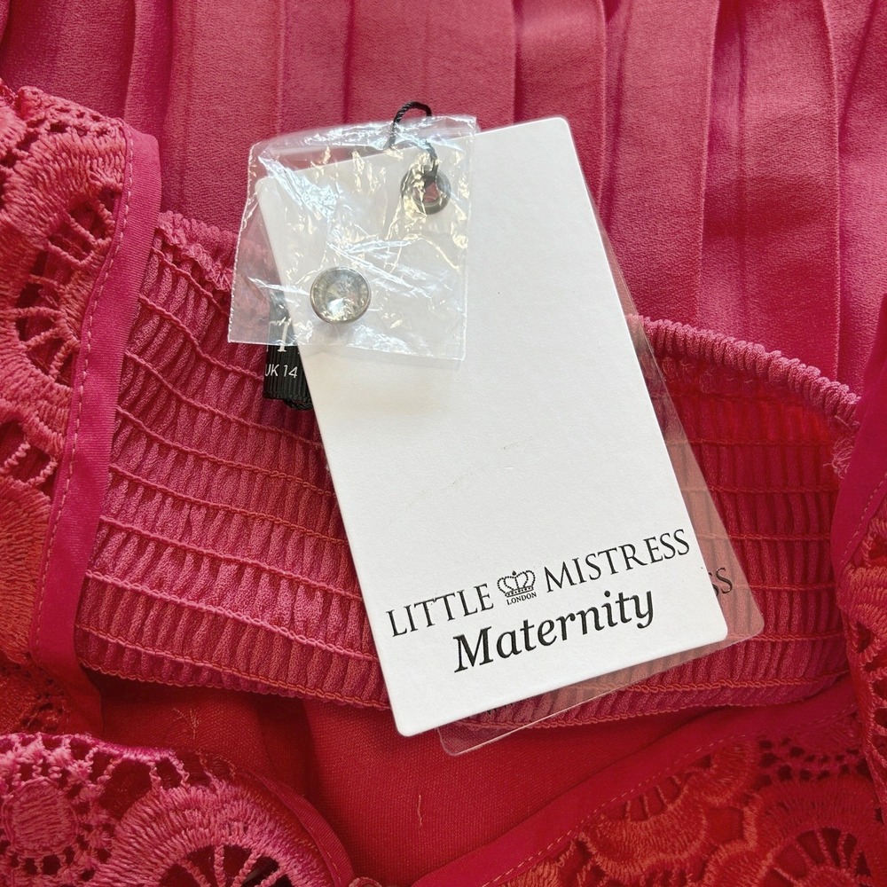 Little Mistress Maternity Dress NWT Size 10 Pleated Midi Lace Coral Pink - Picture 7 of 9